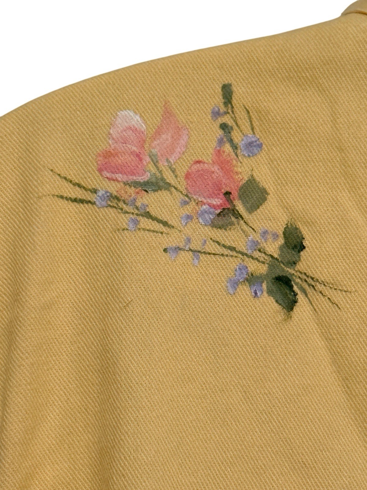 Vintage 90s Sunbelt Midi Dress L Yellow Handpainted Floral Cotton Button Front