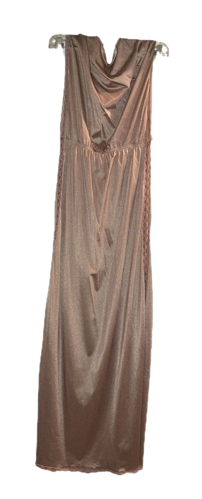 Vtg USA Union Maidenform Dreamwear Rose Maxi Slip-Dress Plunge Neck Split Sides