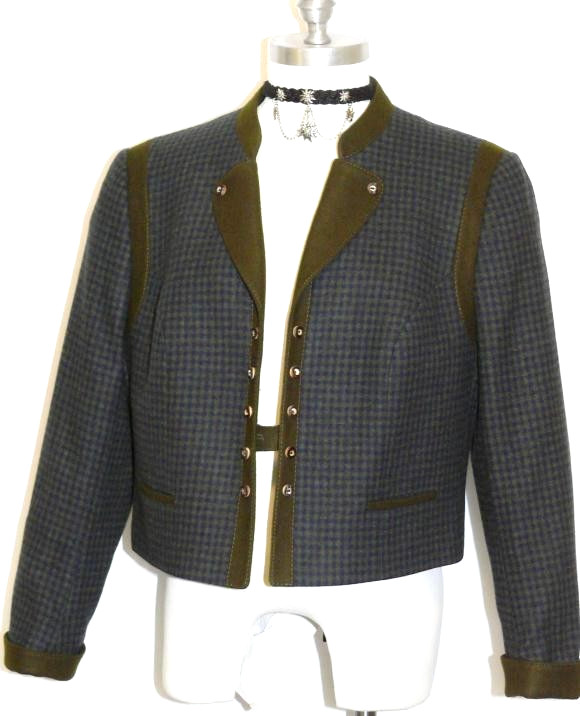 14 L Bust 46″ Austria WOOL Loden Green Bavarian Short Riding Hunting JACKET Coat