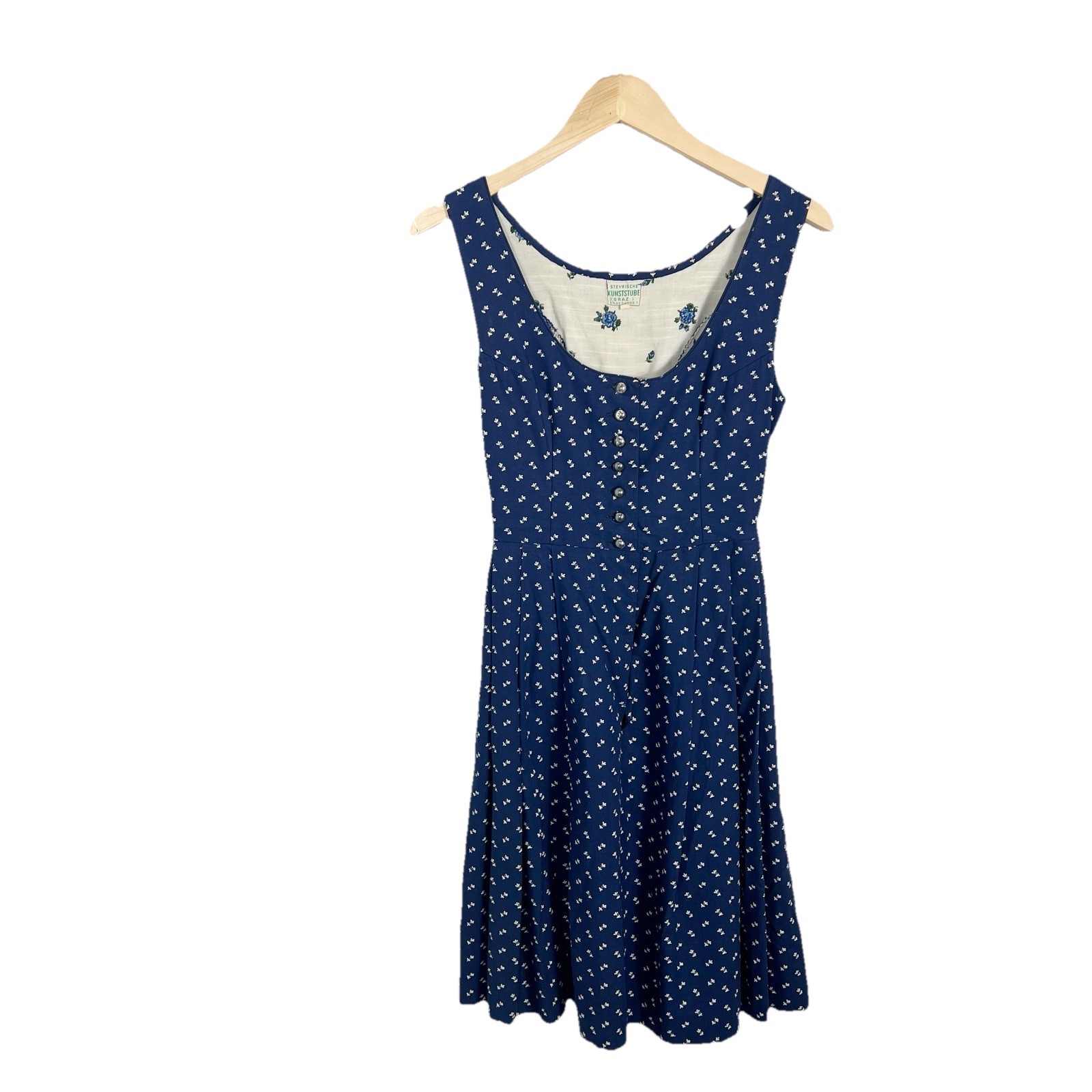 Vintage Steyrische Kunststube Dress German Blue Floral Print Dress Bavarian 38