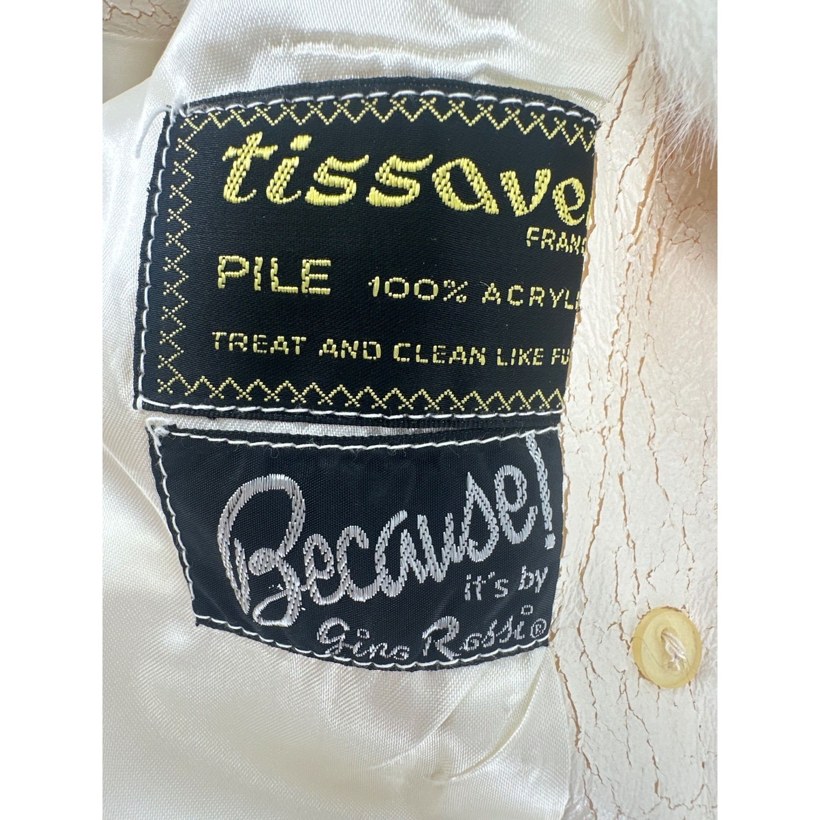 Vintage Gino Rossi Tissavel France Faux Fur Jacket Cream Made in England Women