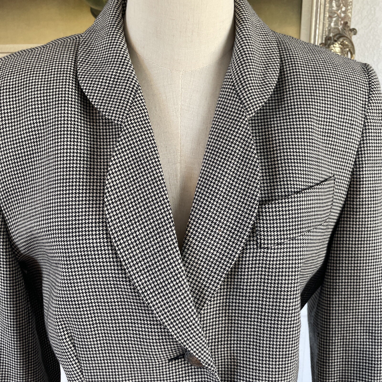Vintage Nordstrom Houndstooth Wool Blazer Sz 8 Career Office Classic Timeless