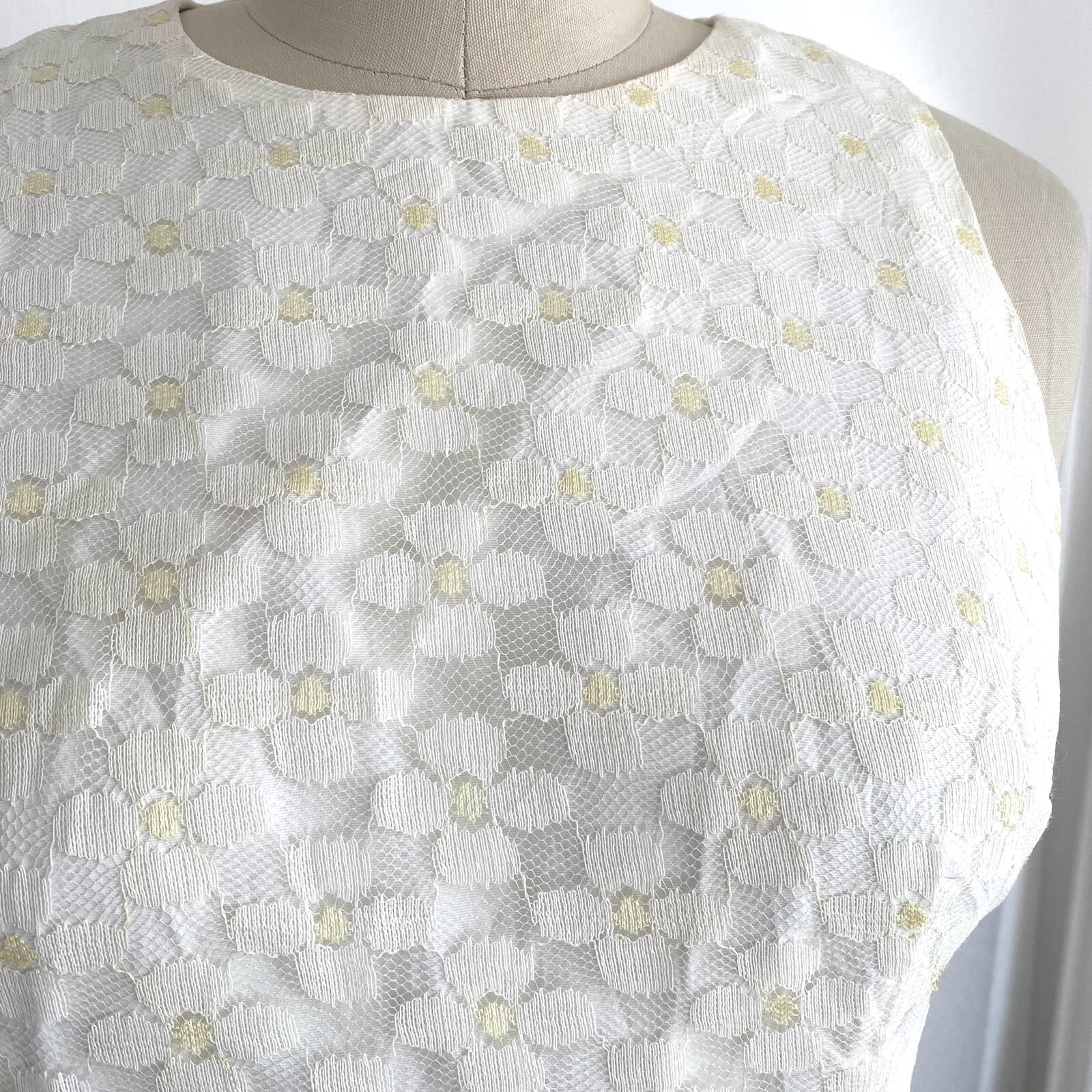 Vintage 60s Daisy Mesh Lace Women’s Dress Floral Sleeveless 4 Small Boho Mod