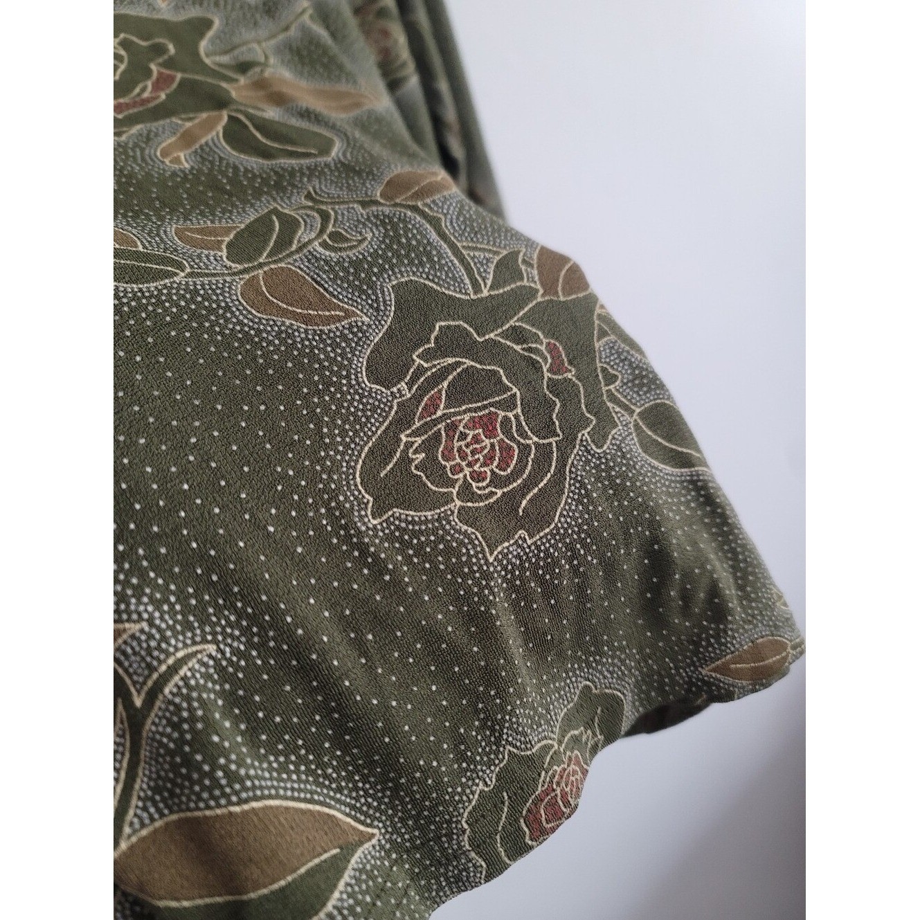 VTG Jostar XL Floral Y2K Slinky Knit Long Sleeve Shirt Top Olive Green USA