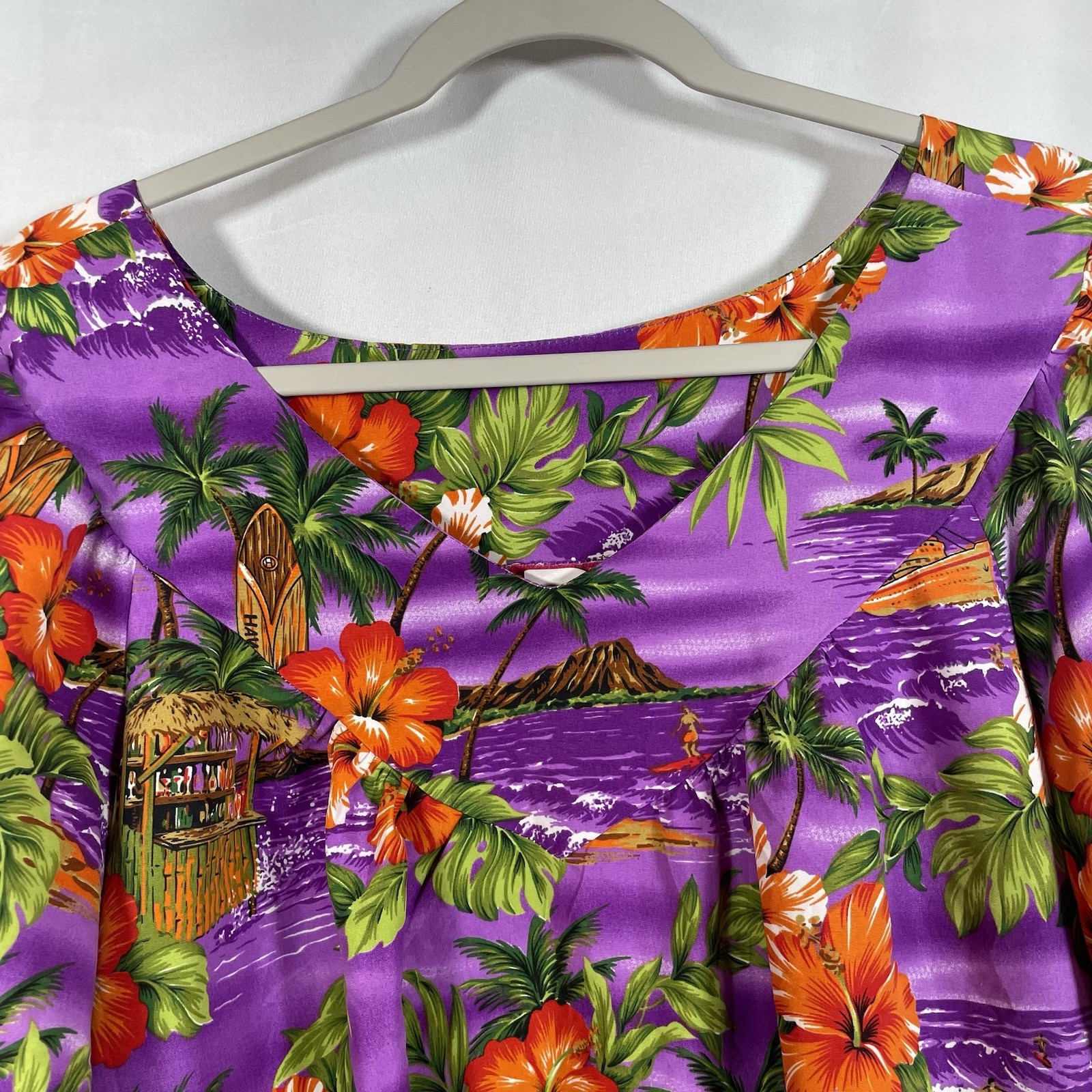 Vtg Hawaiian Naupaka Hawaii Dress XL Purple Floral Hibiscus Tropical Tiki