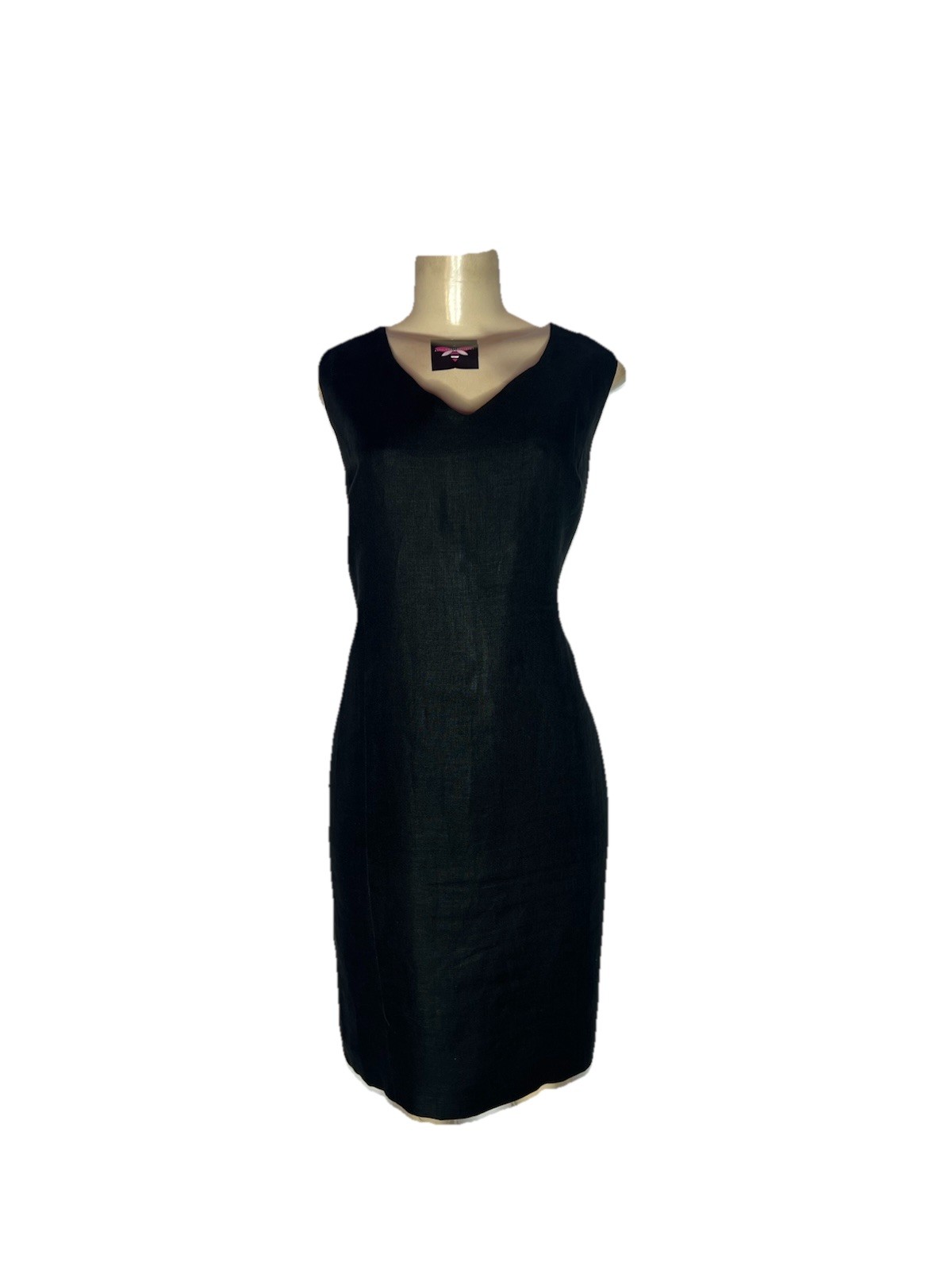 VINTAGE JENNIFER MOORE BLACK LINEN SLEEVELESS SHEATH SZ 16