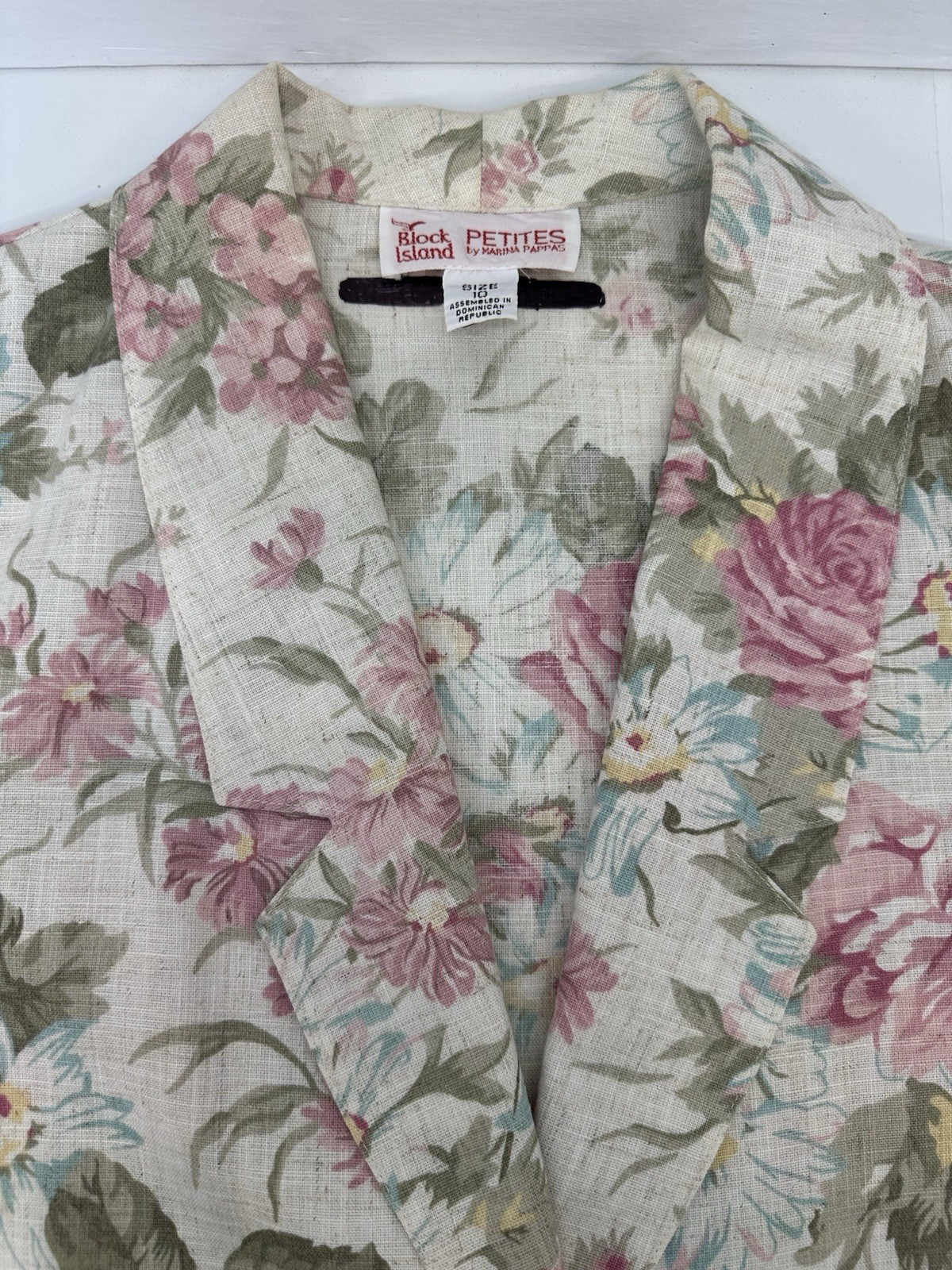 VTG Block Island Petites Floral Linen Blend Blazer Jacket Cottagecore 10 READ