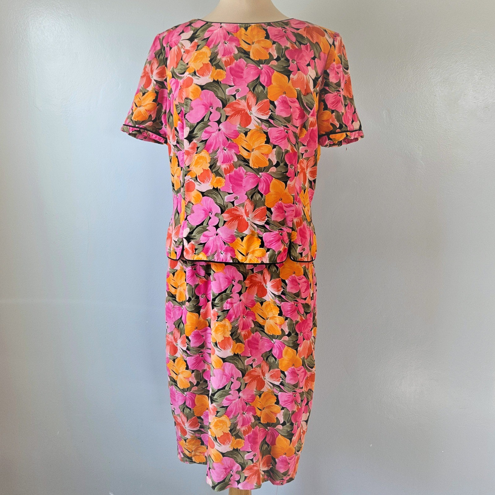 Maggy London Silk Dress Pink Orange Floral Tropical Vintage 90s Size 16 XL