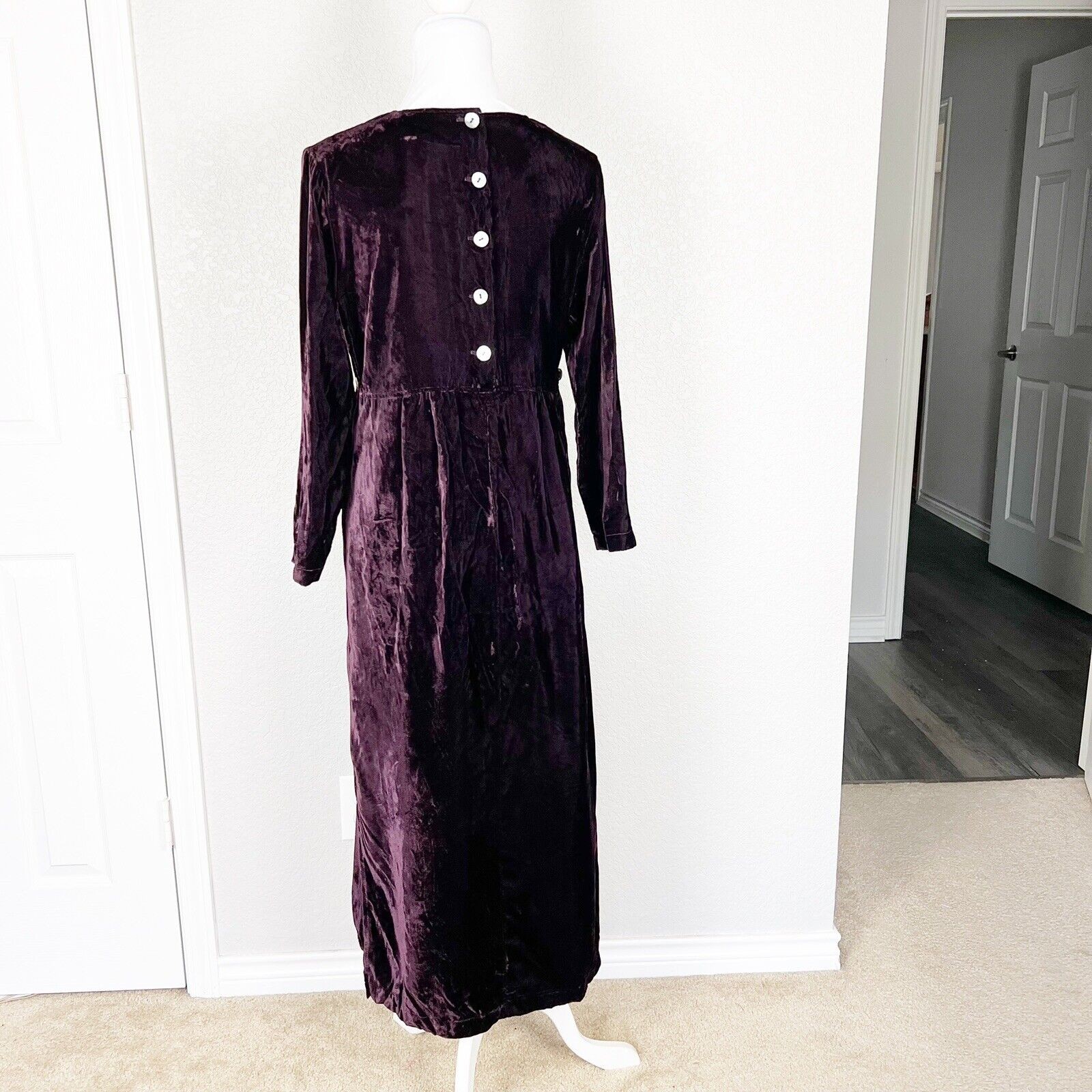 Vtg 90s Whimsigoth Earth Song Velvet Maxi Dress Witchy Dark Purple Sz 8P Petite