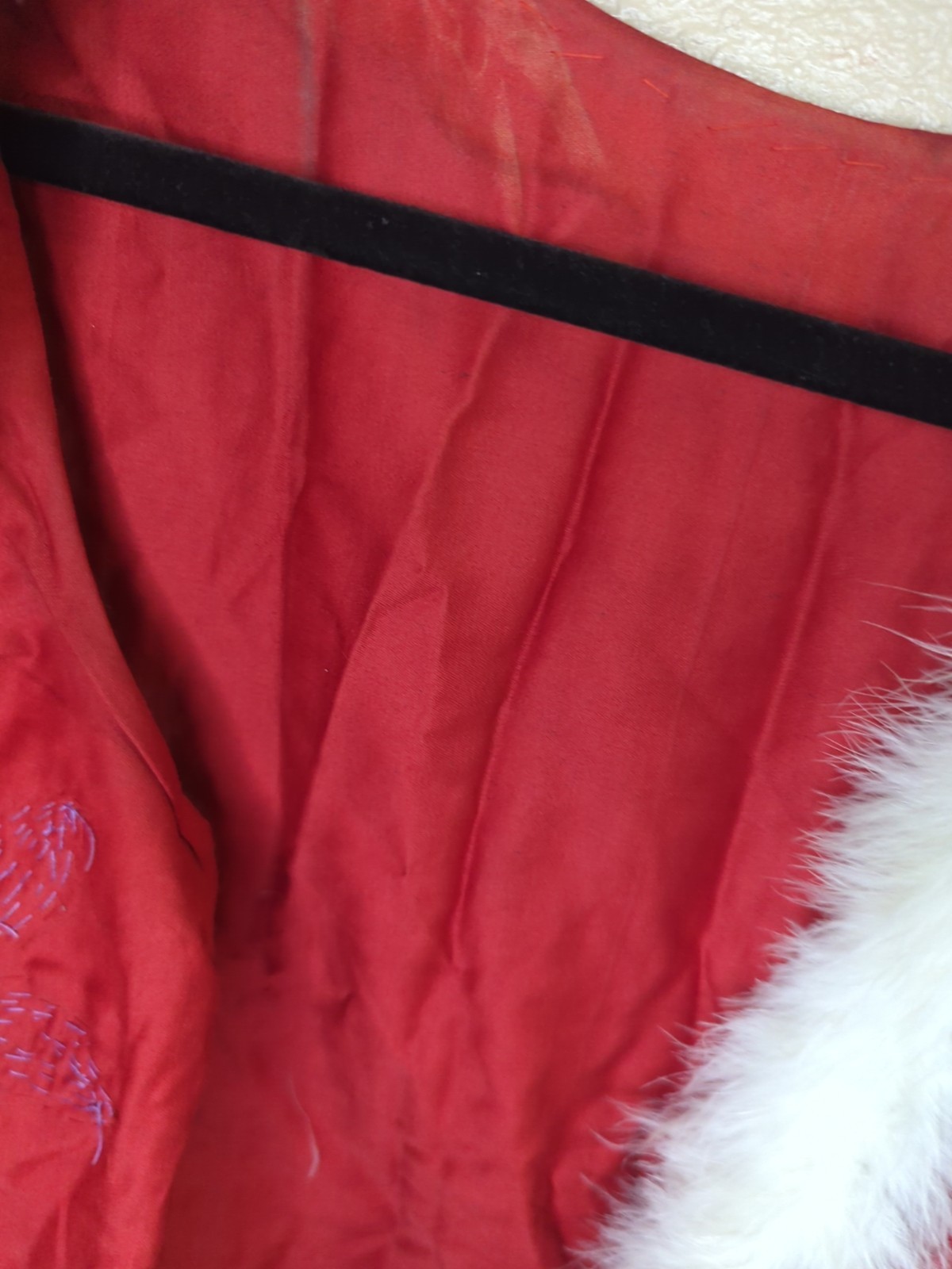 VTG Early 1960s Handmade Red Velvet Sequined Vest White Faux Fur Trim Boho S/M