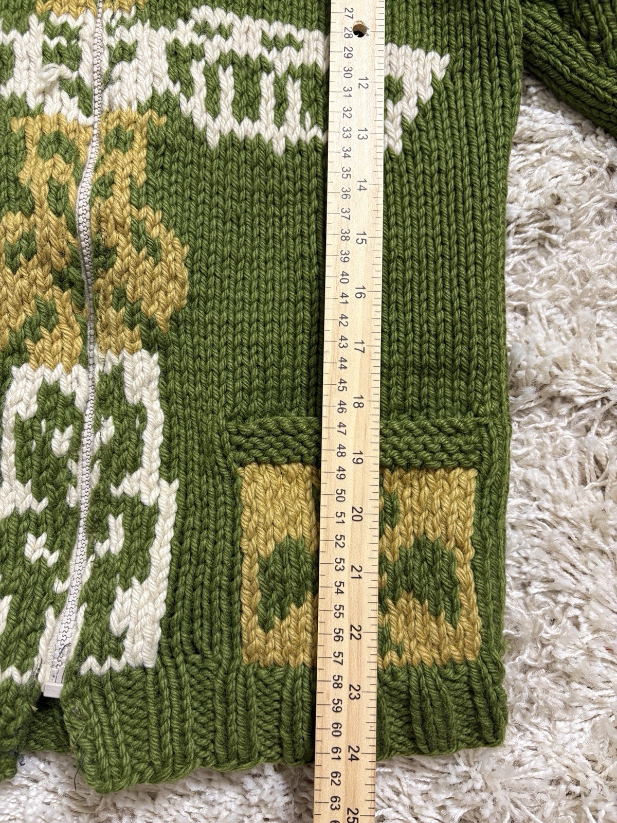 Vintage 50’s Cowichan Sweater Womens S Green Totem Alaska Warm Heavy Cardigan