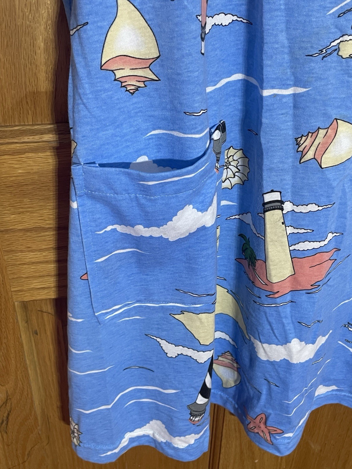 Vintage Glorias Fashions Lighthouse Nautical Dress Shift Pockets USA L XL