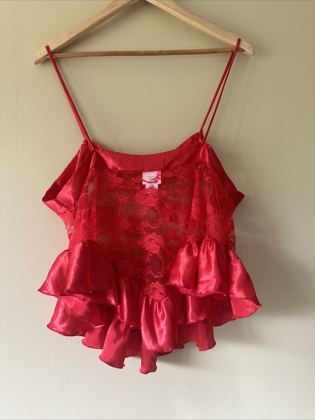 Sexy Red Vintage ADONNA Silky Lace Tank Flare Cami LACE Size L
