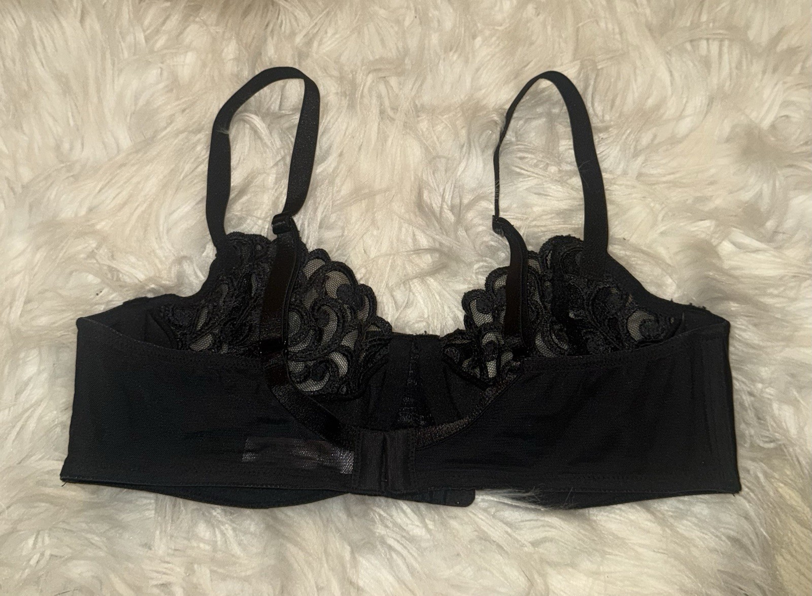 Vintage Victorias Secret Pink Label Lace Balconette Bra Sheer Womens 36B Black