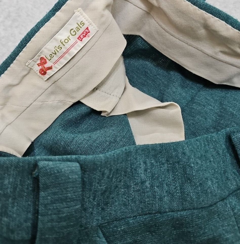 Vtg Levis For Gals Pants flare leg high-rise teal stretch knit sz 32×28 60s