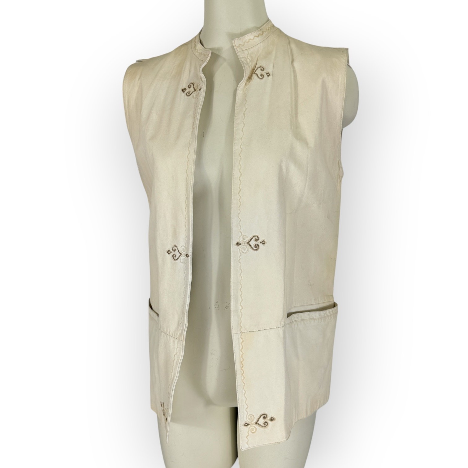 Vintage 1981 Gianni Versace Leather Vest PrimaveraEstate Calfskin Italy 40 Ivory