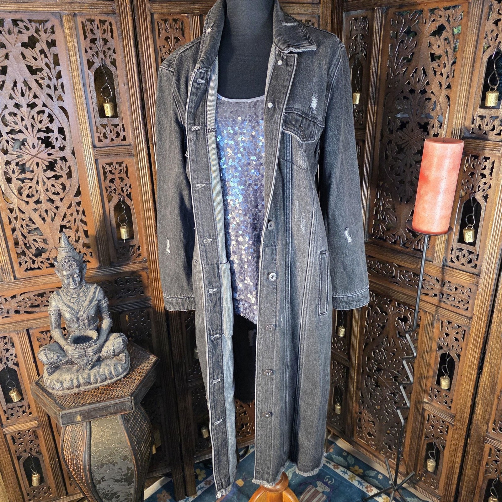 Tribal Jeans Black Denim Trench Coat — Small Petite