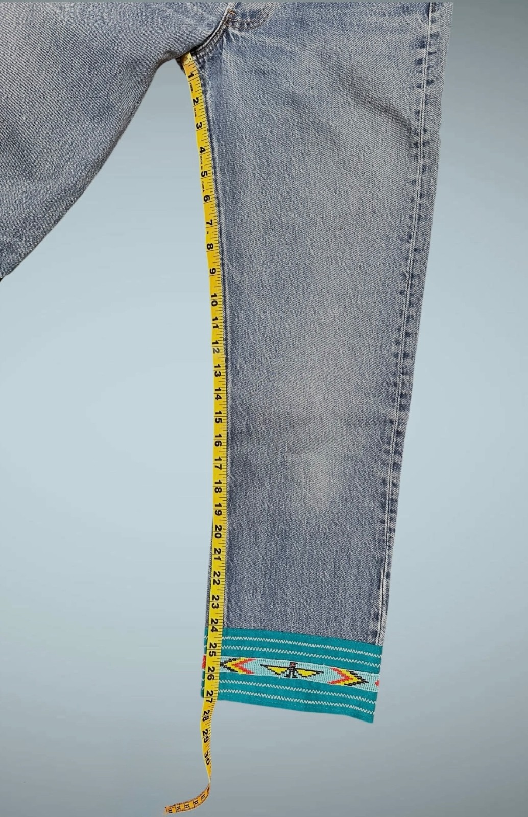 Vintage Buzz 18 Beaded Levi’s 501 Jeans 1980s Reworked 28” Waist USA Made Boho