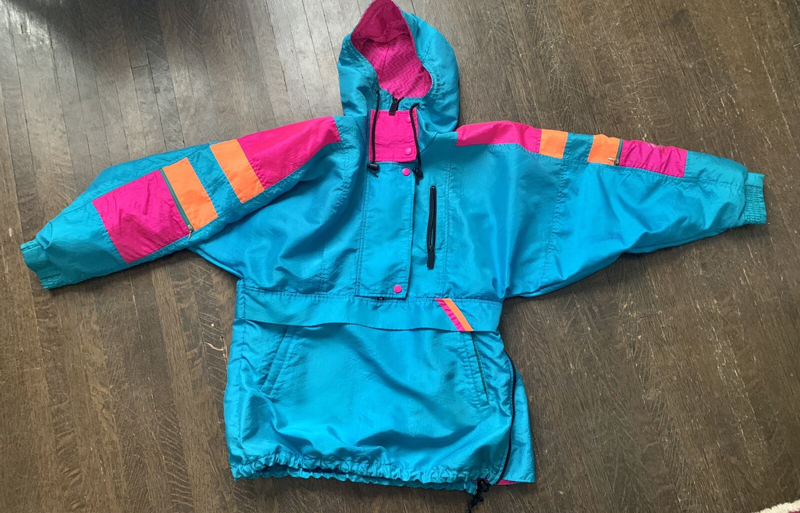 Sunbuster Performance Sports Apparel L ? Nylon Partial Zip Bright Turquoise Pnk
