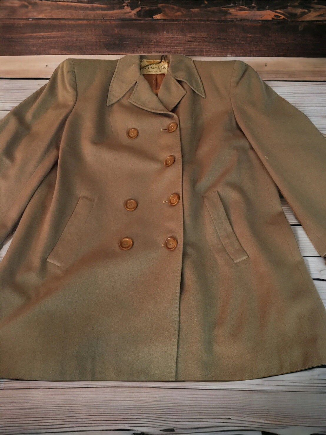 VTG L Frank Co Washington Coat Tan Brown Button Up M/L Unsized
