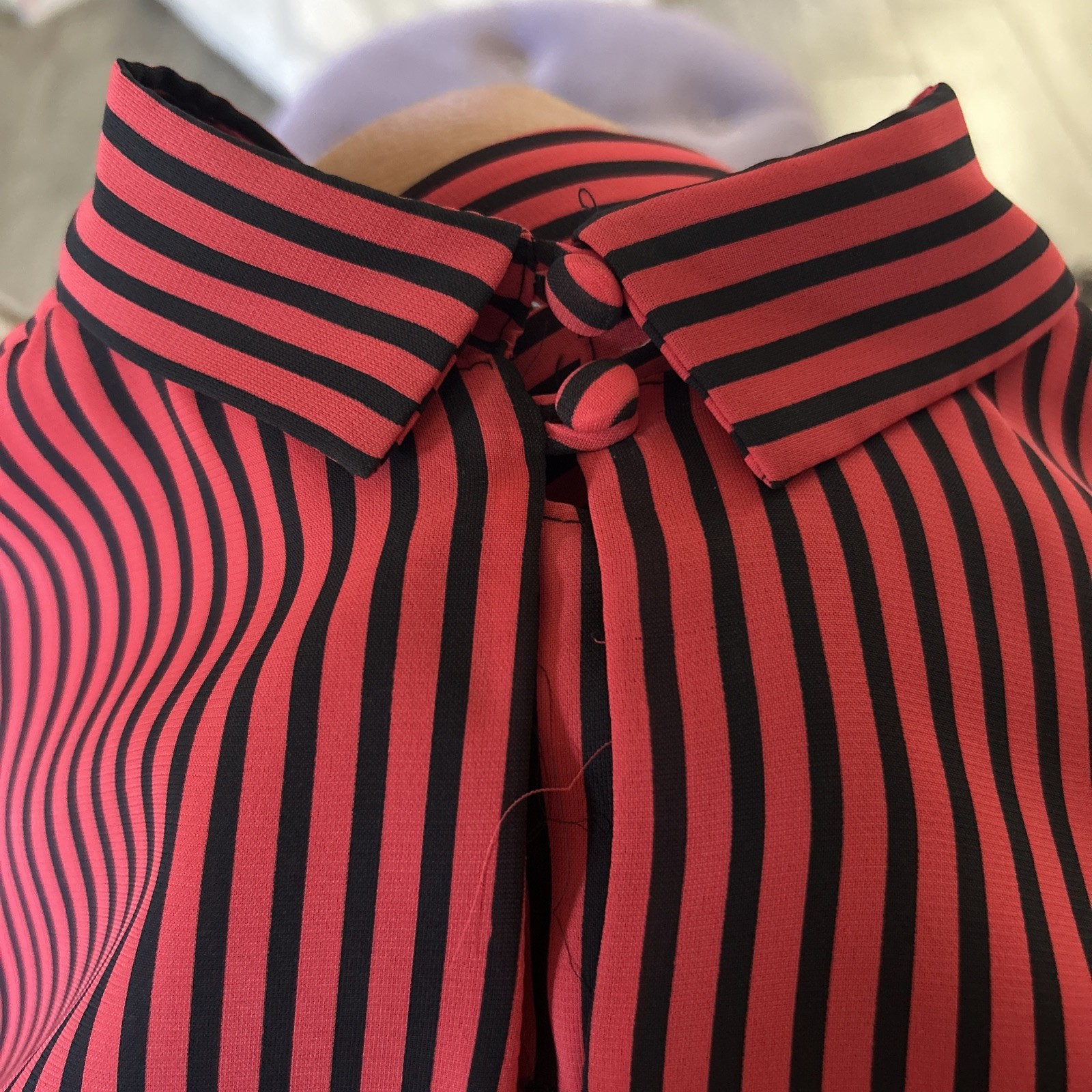 Vintage 70s shirtdress, black and red striped,long sleeves. Size 10