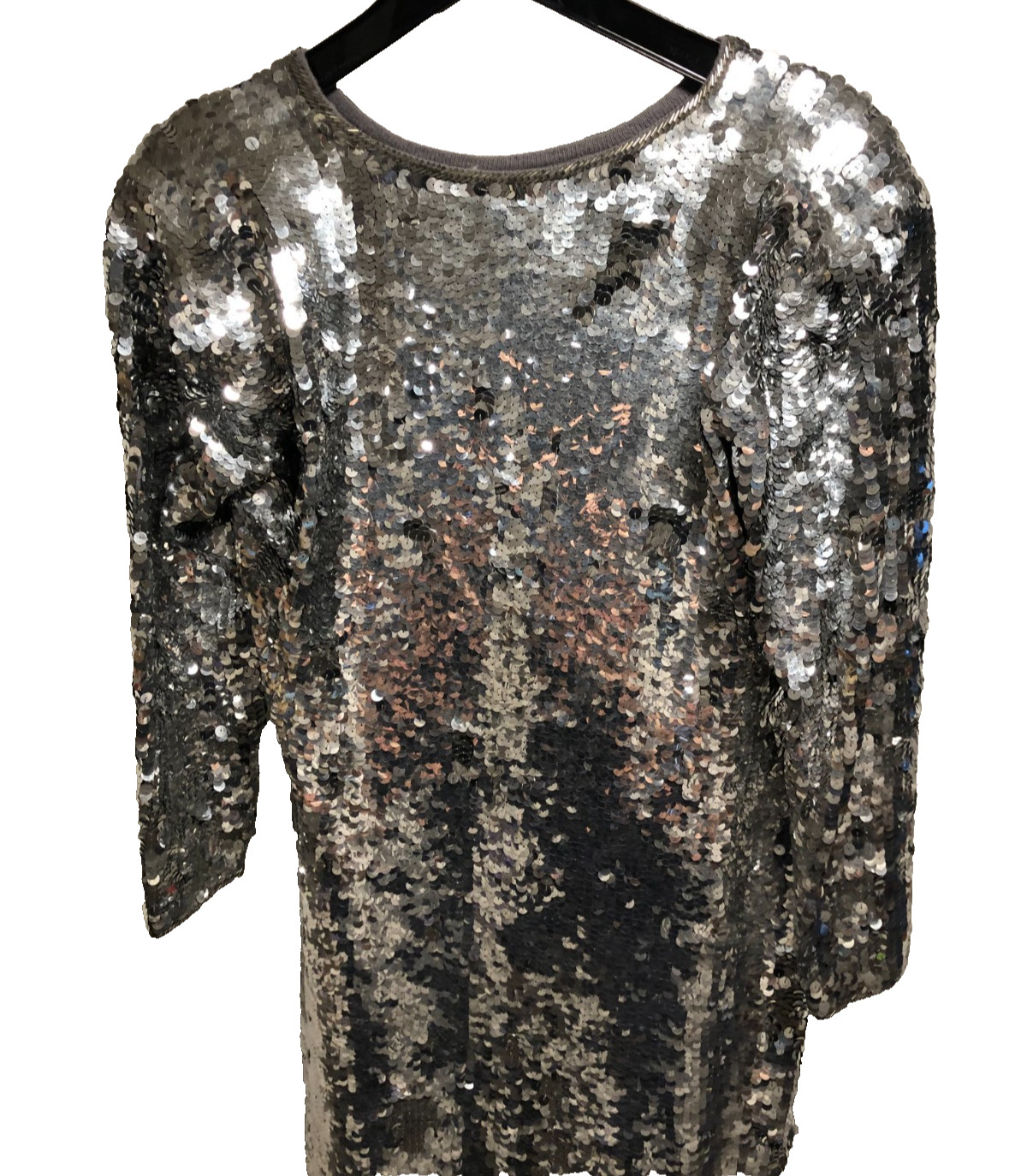 Vintage Cathy Hardwick Silver Sequin Lambs Wool Dress Large Party Cocktail Dress