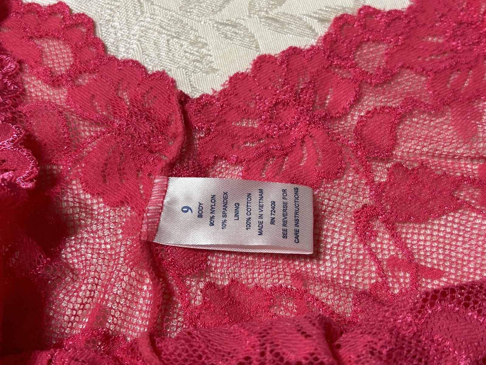 Vtg Unbranded 19704X Sheer Floral Stretch Lace Sz 9 Pink Hipster Panties #73