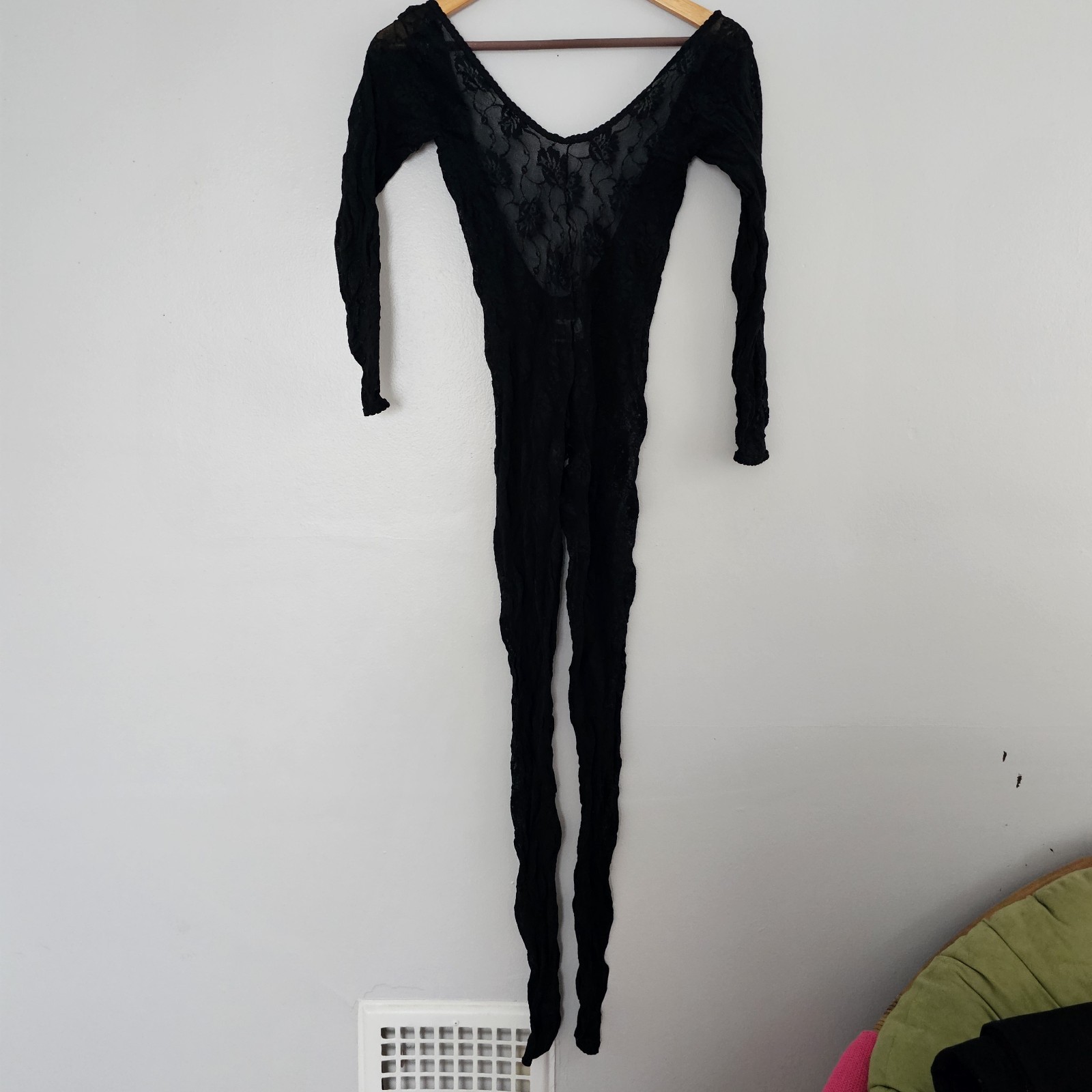 Vintage Frederick’s of Hollywood crotchless full body stocking black lace medium