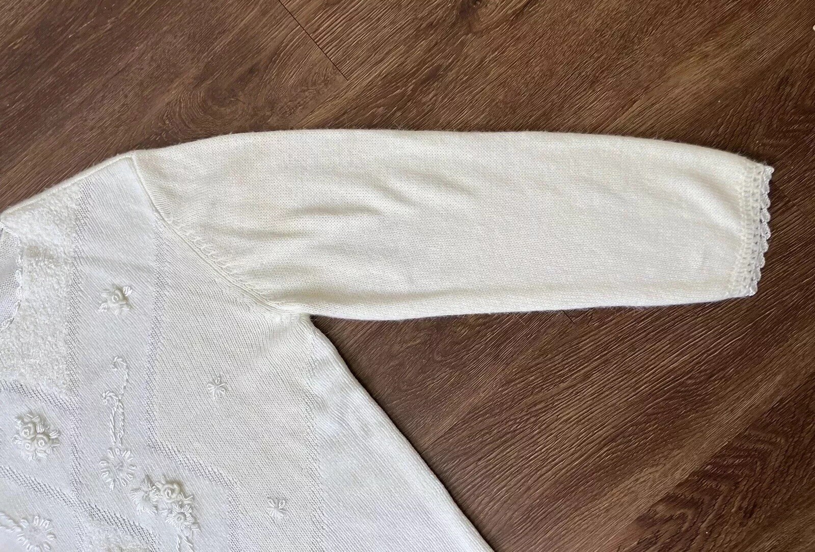 Vintage ’80s Koret Embellished Oversized Grandma Sweater Ivory Embroidery M/L
