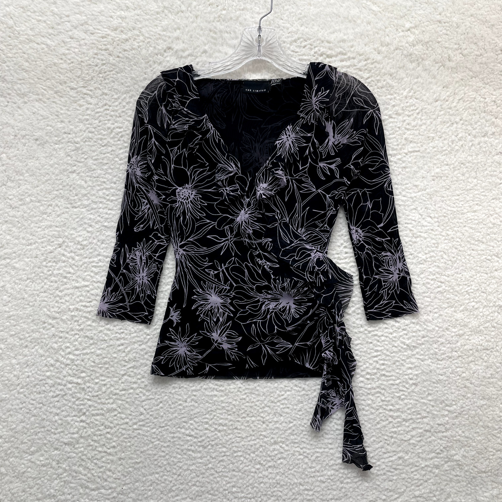 Y2K Vintage Mesh Top Small Black Floral Boho Fairy Grunge Corpcore Office