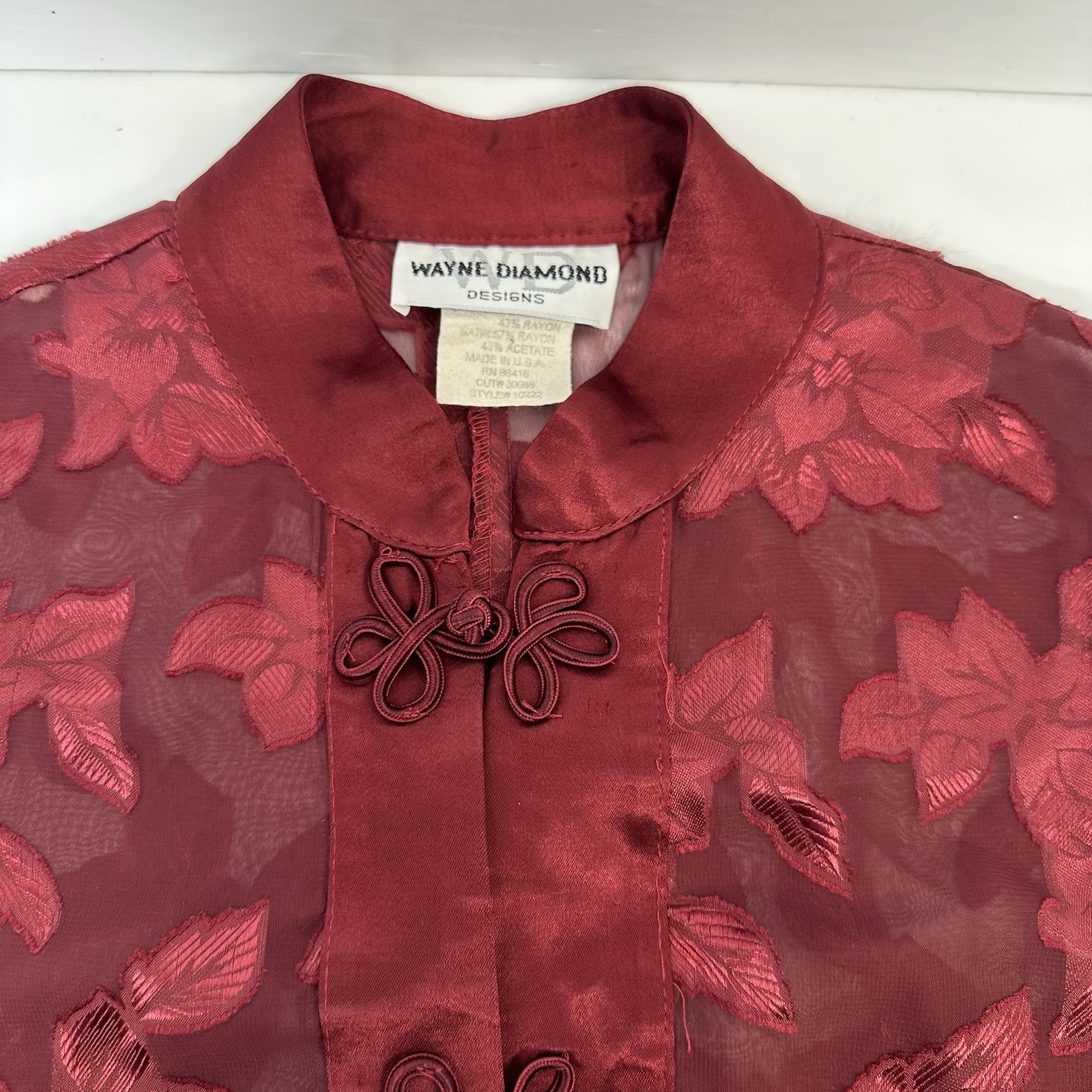 VTG Wayne Diamond Burgundy Cheongsam InspiredSheer DusterFrog Closure USA 8 READ
