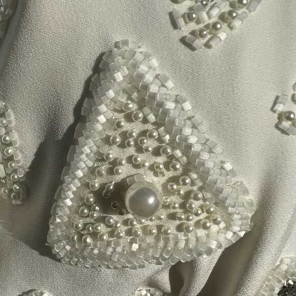 VTG Beaded Evening Jacket Heavily Embellished Winter White Pearl Triangle Sz 10