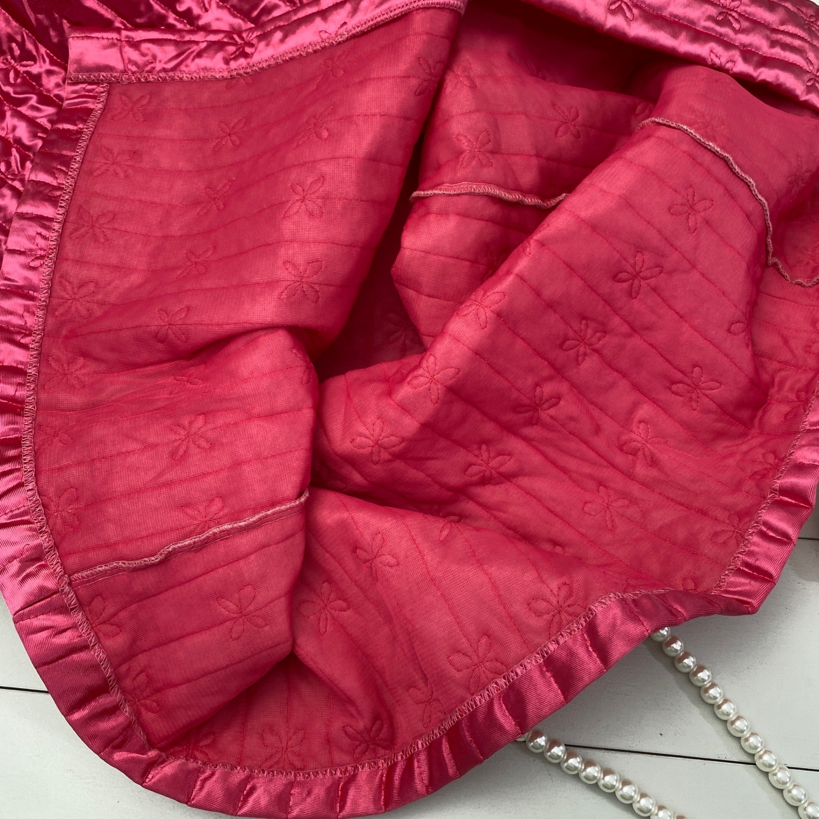 Vintage Jolie Two Quilted Robe Women Size Medium Hot Pink Bow Stitch Button