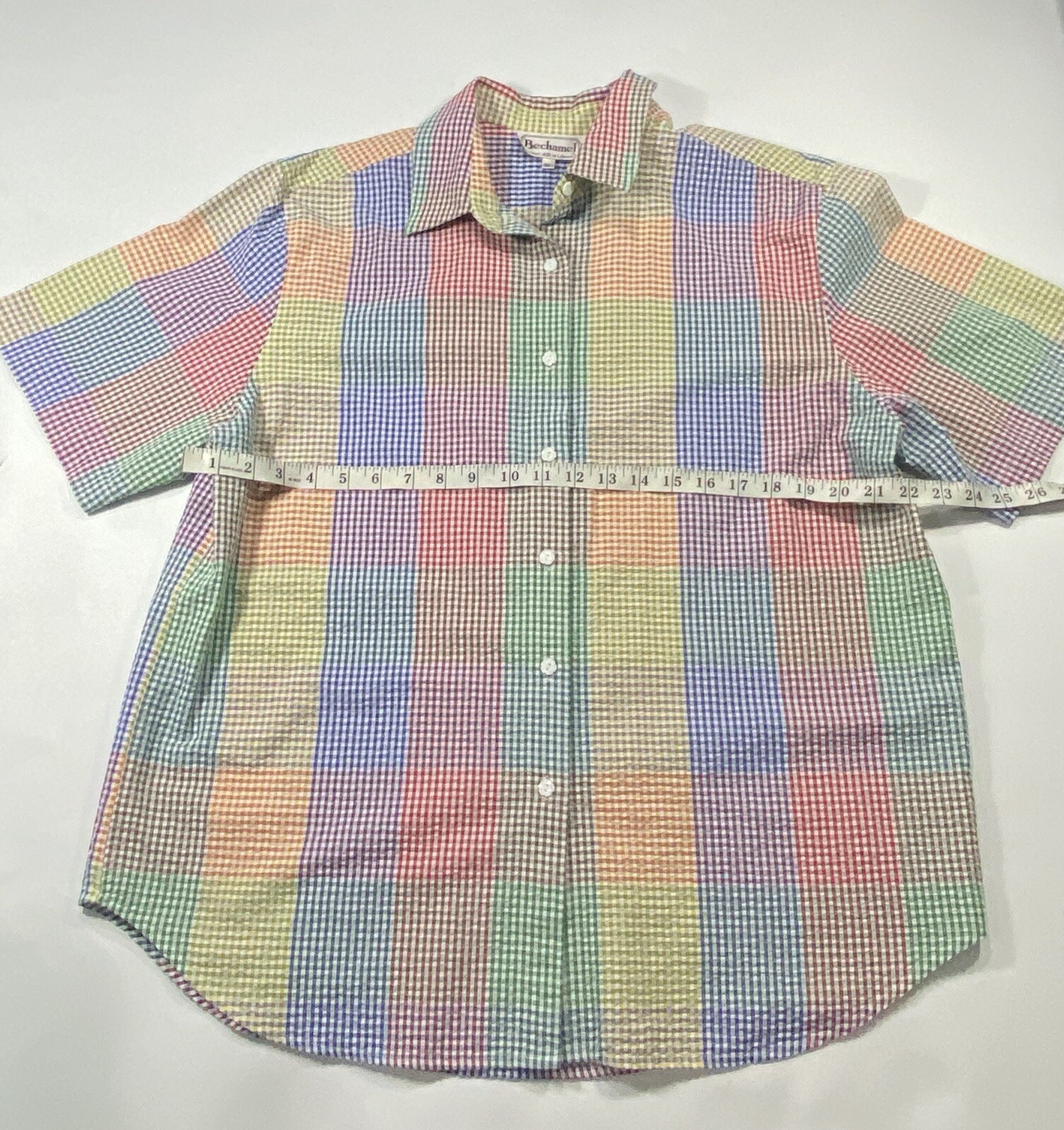 Vintage Womens Bechamel Casual Colorful Shirt Short Sleeve Button Sz XL USA Made