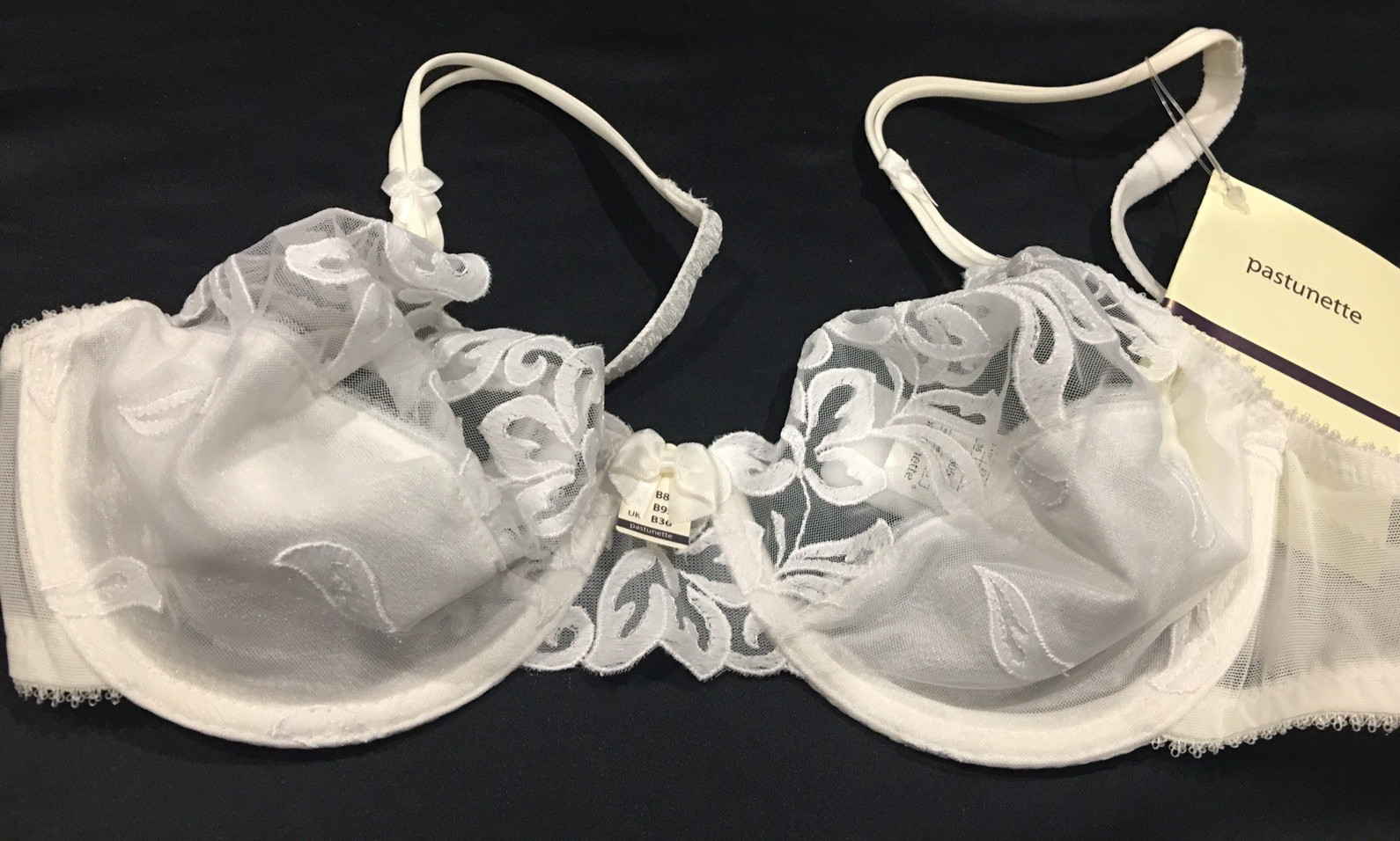 Vtg White Nylon Sheer UW Lace Lady Bra 36B