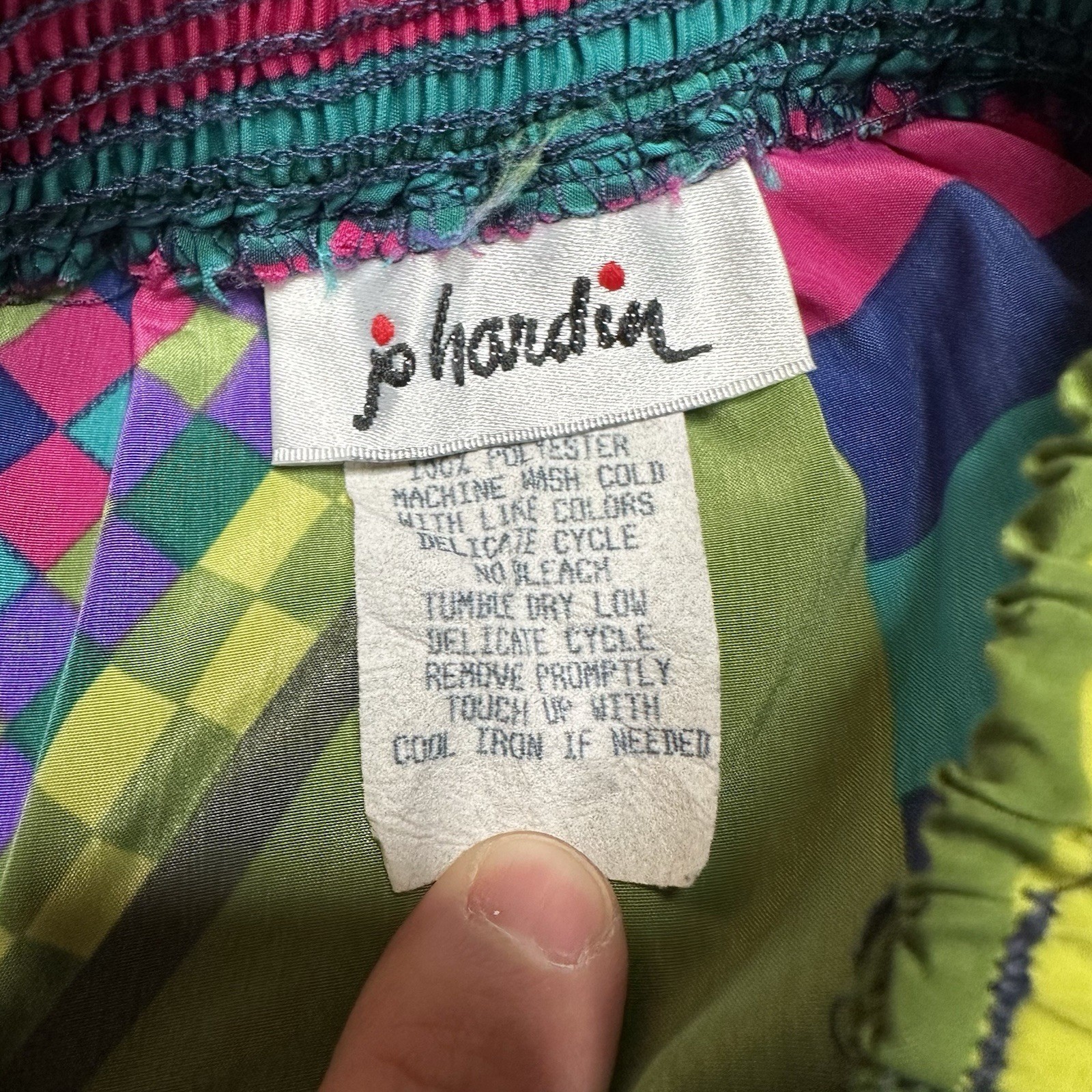 Jo Hardin Womens VTG Geometric Patchwork Maxi Skirt Multi Color Elastic Waist