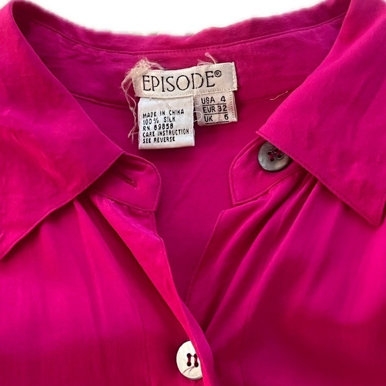 Vintage 100% Silk Shirt Dress Pink Button Barbiecore Luxury Timeless Sz 4 Chic
