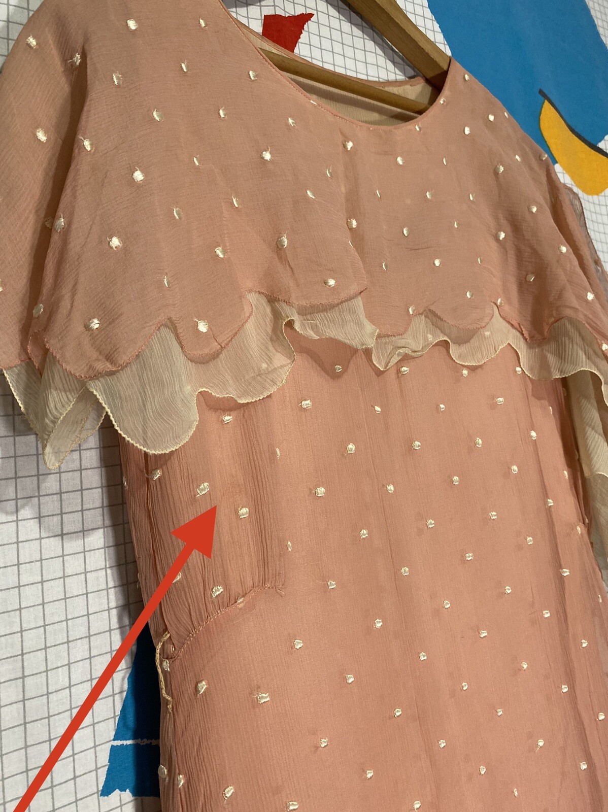 Vintage 20s Silk Flapper Dress Art Deco Drop Waist Asymmetrical Polka Dot Crepe