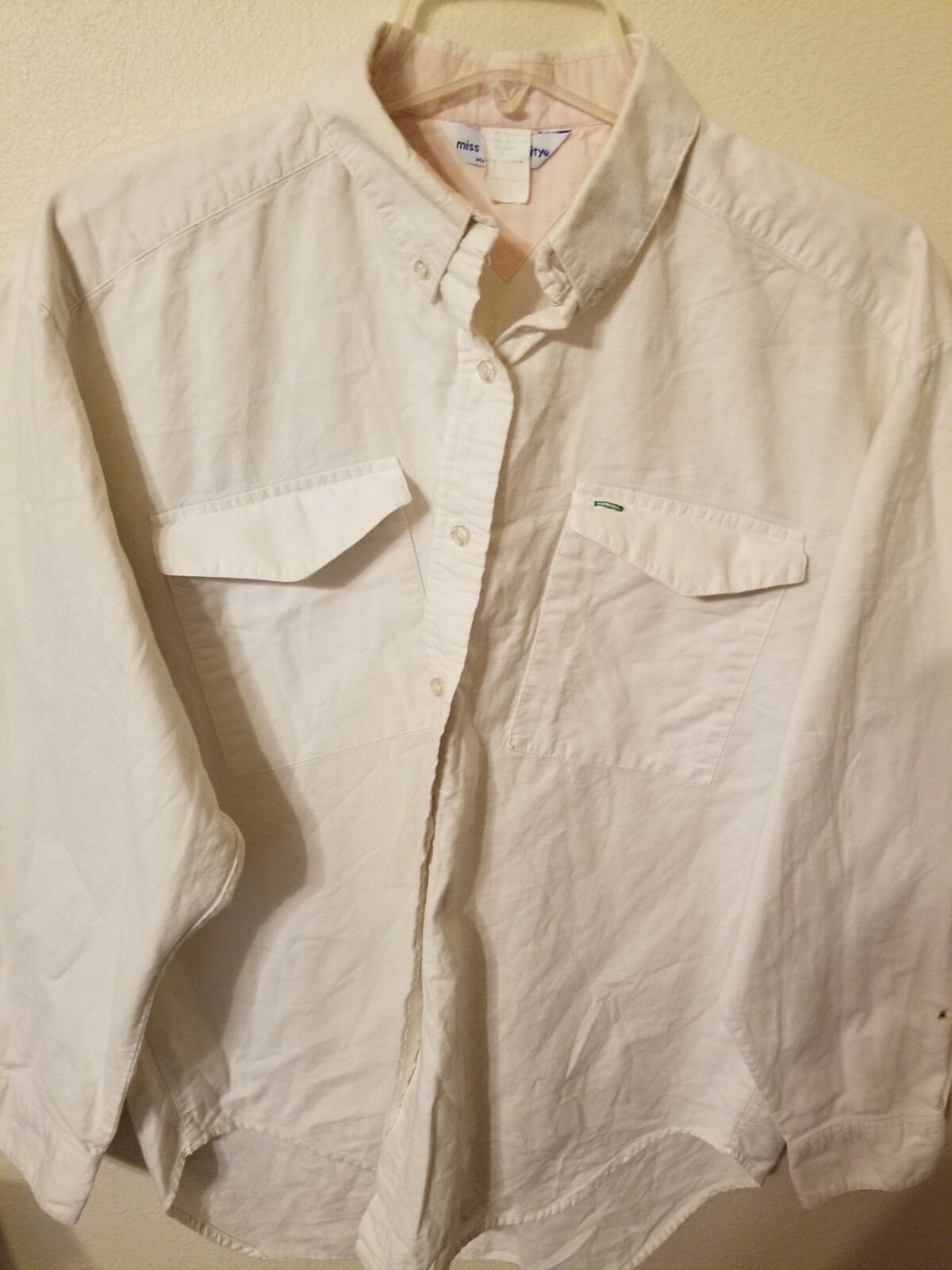 miss fashionality size M vtg long sleeve blouse white 2 pockets button up 26 L