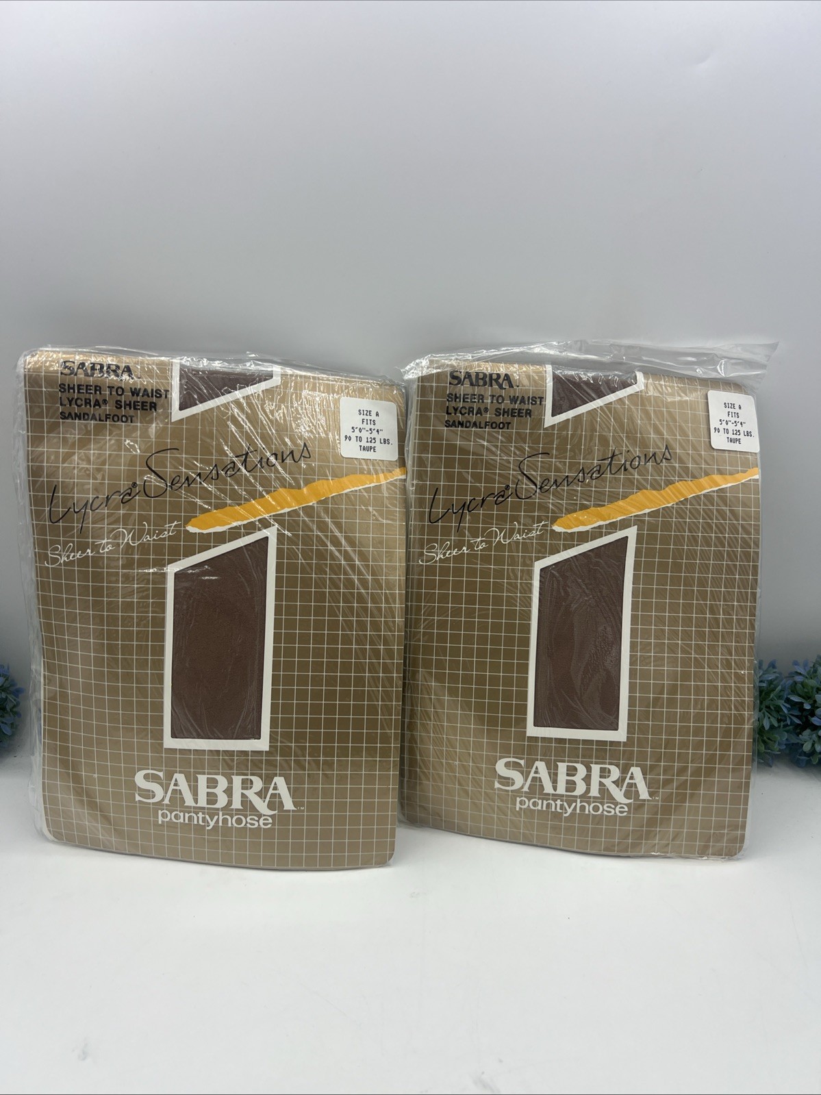2 VTG Sabra LycraSensations Pantyhose Size A Taupe Sheer To Waist Sandalfoot