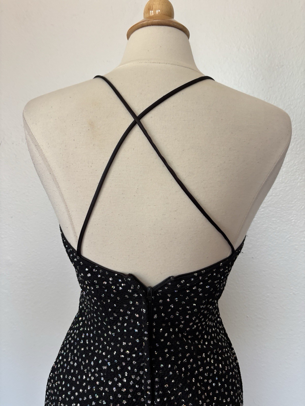 Vintage 80s L.A. Glo Black Glitter Mini Cocktail Dress Sz 9/10