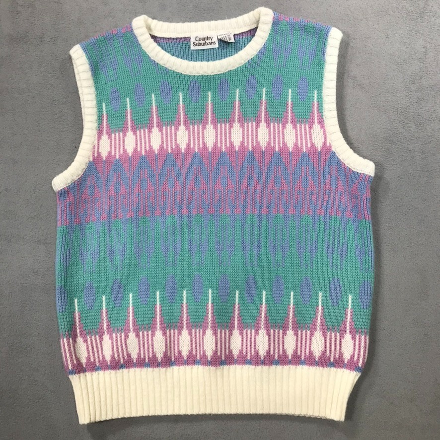 Vintage Women’s Sweater Vest Size Small Pastel Colorful Sleeveless Pullover 80s