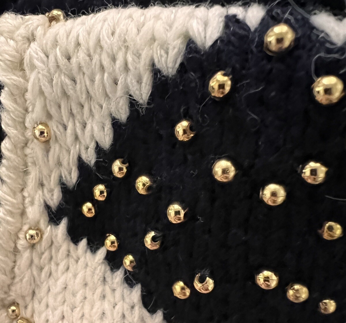 Dana Scott Womens M Vintage Sweater Black & Cream Gold Beads Party Holiday
