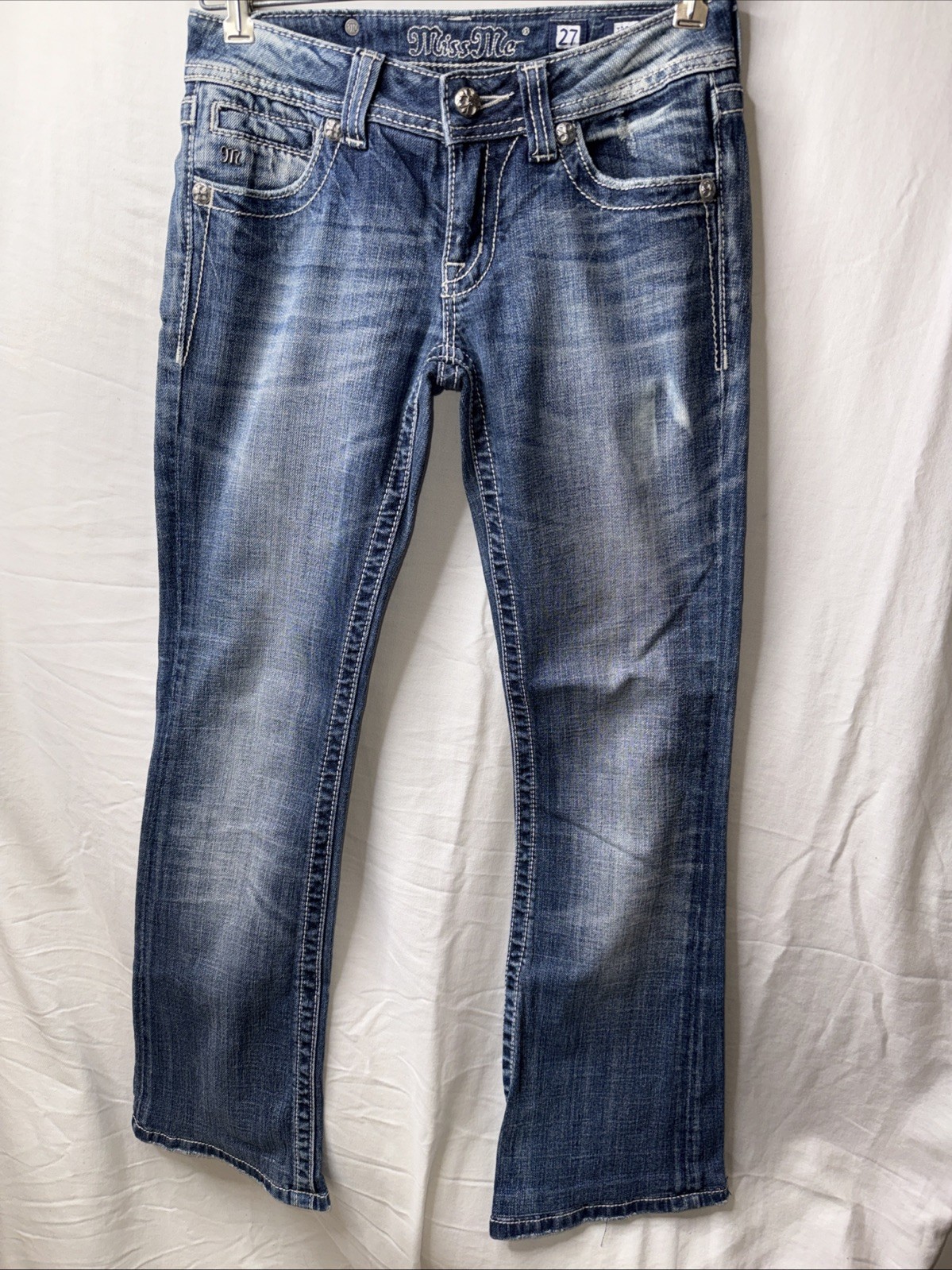 Miss Me Women 27 Boot Cut Med Wash Jeans Embellished Pockets JP5045-4 PreO VGd