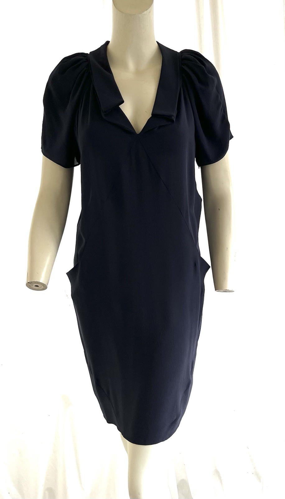 Balenciaga Nicholas Ghesquiere 2008 Navy Silk Dress Vintage Summer Day Dress