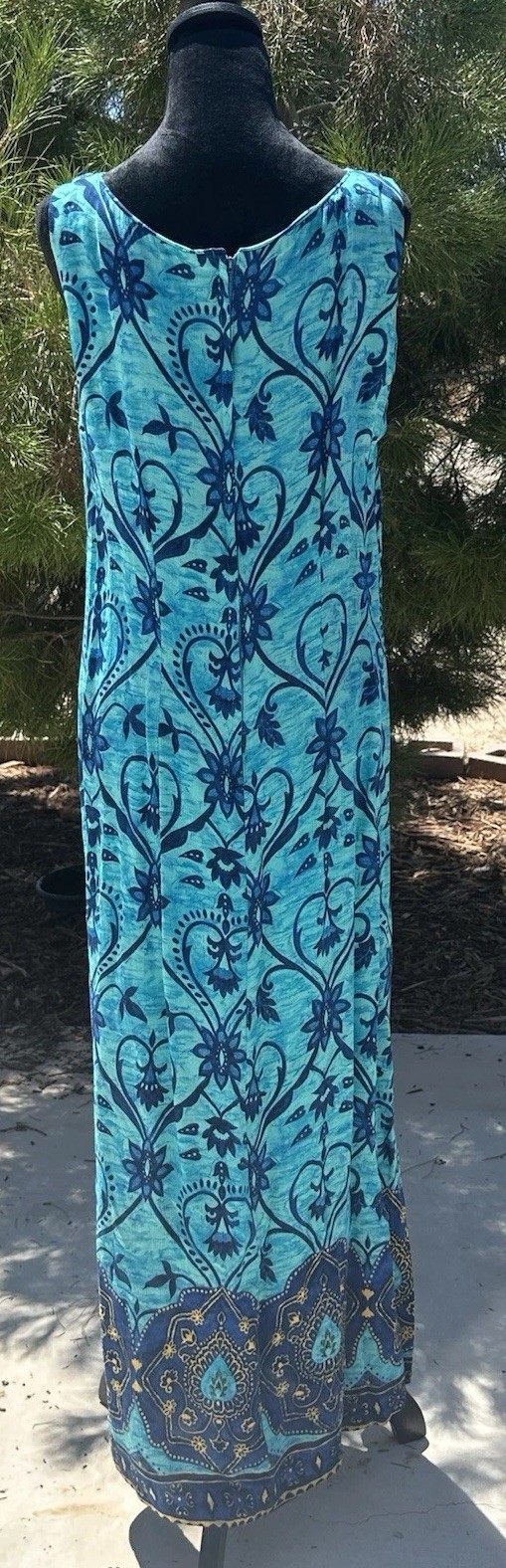 VTG Naturally Yours Honolulu Long Maxi Blue Floral Dress Side Slits XL Rare USA