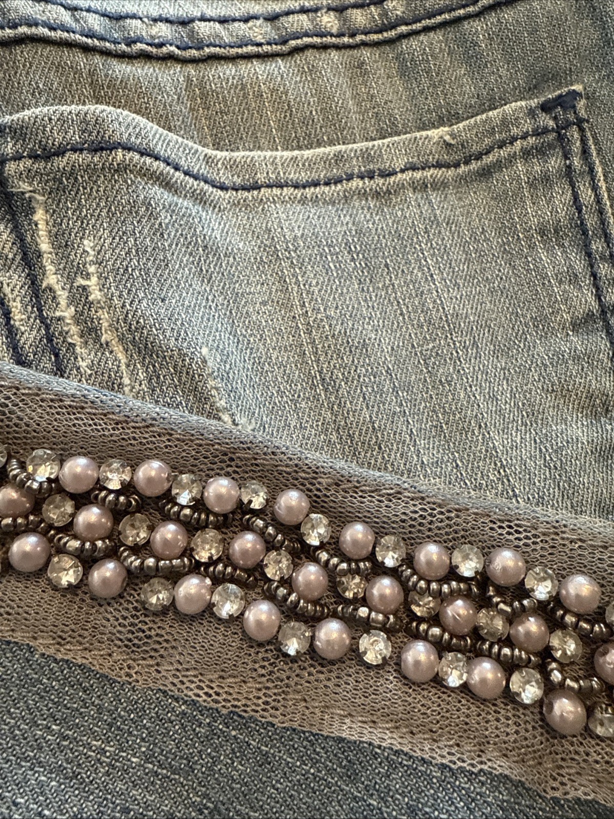Vintage Baby Phat Capri Pants Distressed Silver Pearls Rhinestones Cat Size 7