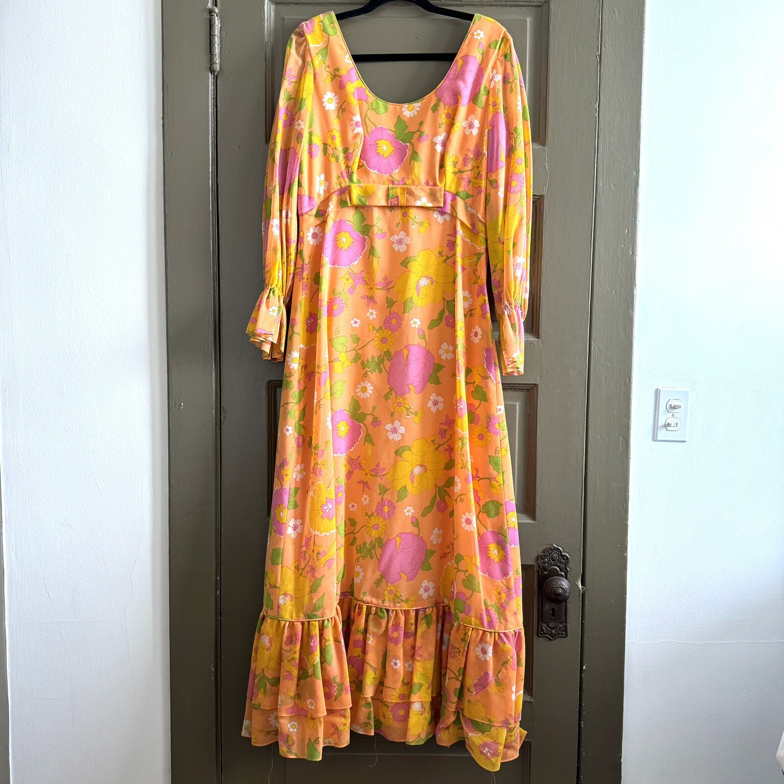 Vintage S Eisenberg Dress Size 16 L Hippie Festival Floral Lana California Maxi