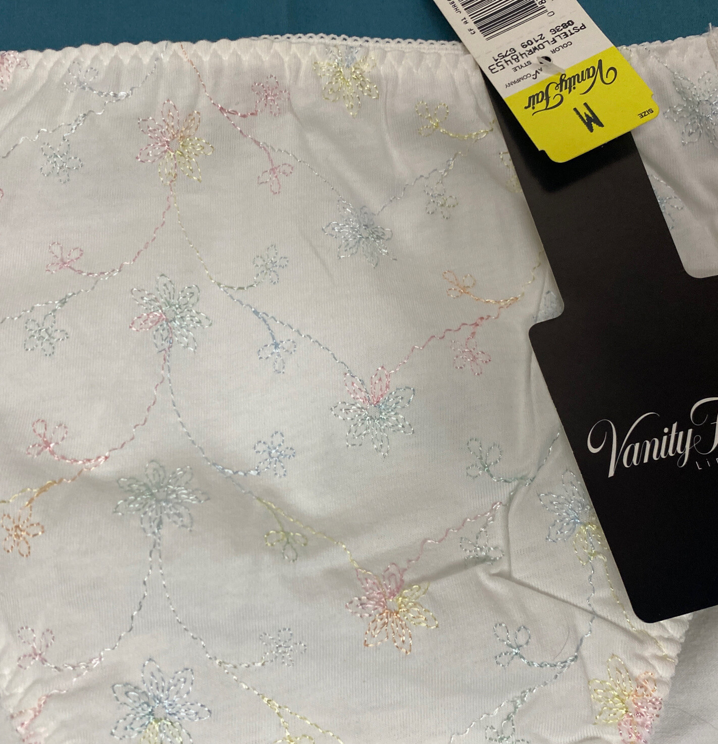 New w Tags Vtg Vanity Fair High Cut Cotton Panties Medium White Floral NOS 48453