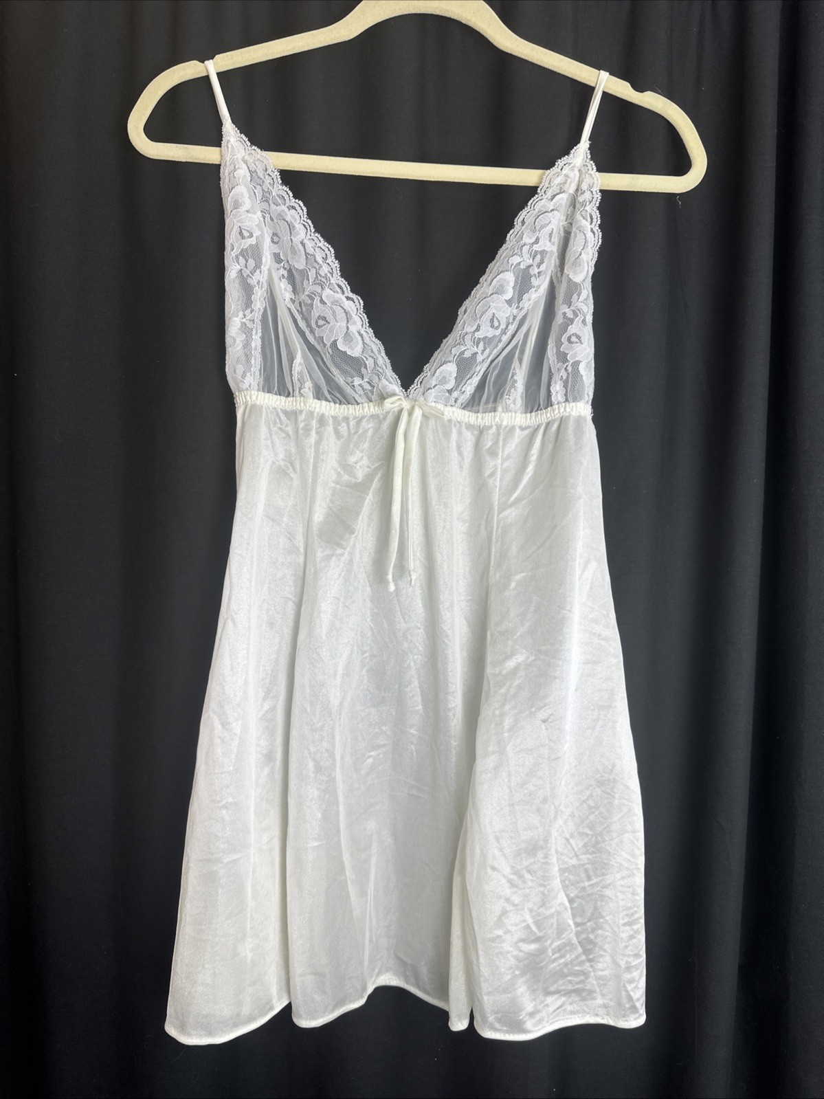 Pandora Vintage Baby Doll Top Camisole M Nylon Ivory Lace Trim Teddy Lingerie